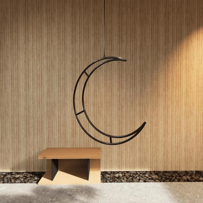 Half Moon Aerial Hoop — clean product render on wooden wall